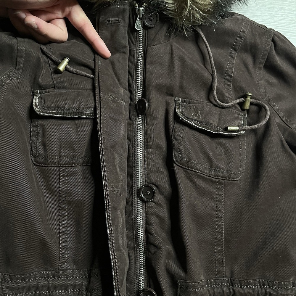Vintage Y2K Abercrombie & Fitch Parka Jacket Faux Fur Hooded Lined Womens Size L - Picture 5 of 16